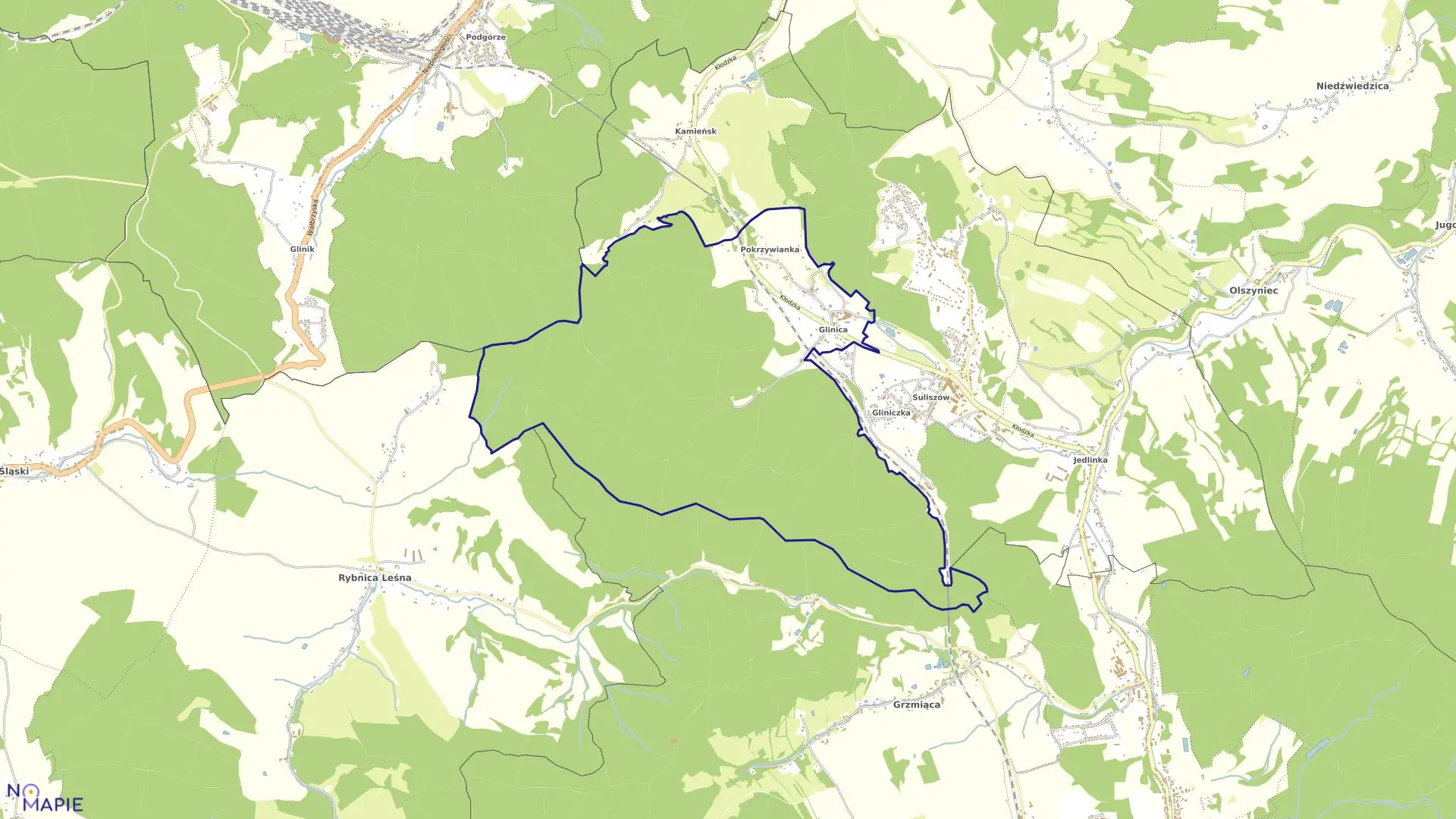 Mapa obrębu GLINICA w mieście Jedlina-Zdrój