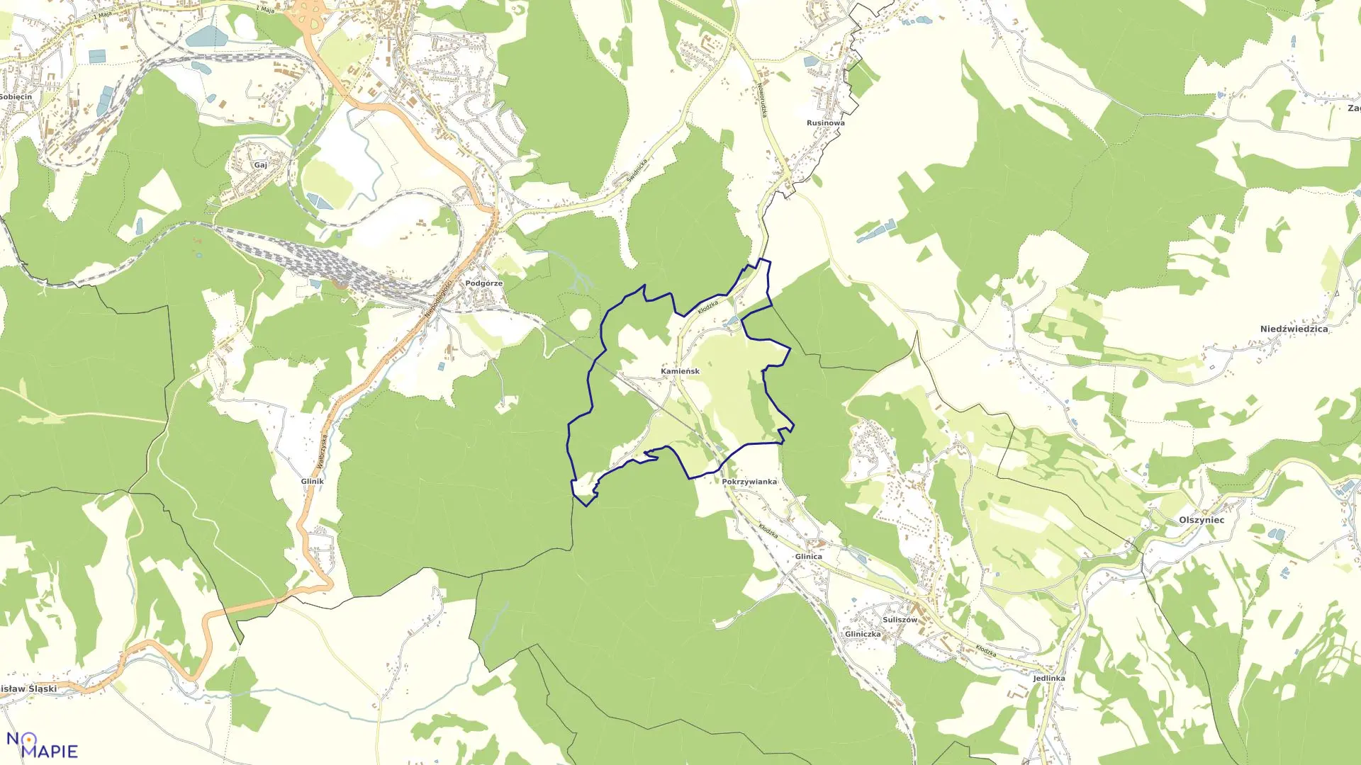 Mapa obrębu KAMIEŃSK w mieście Jedlina-Zdrój